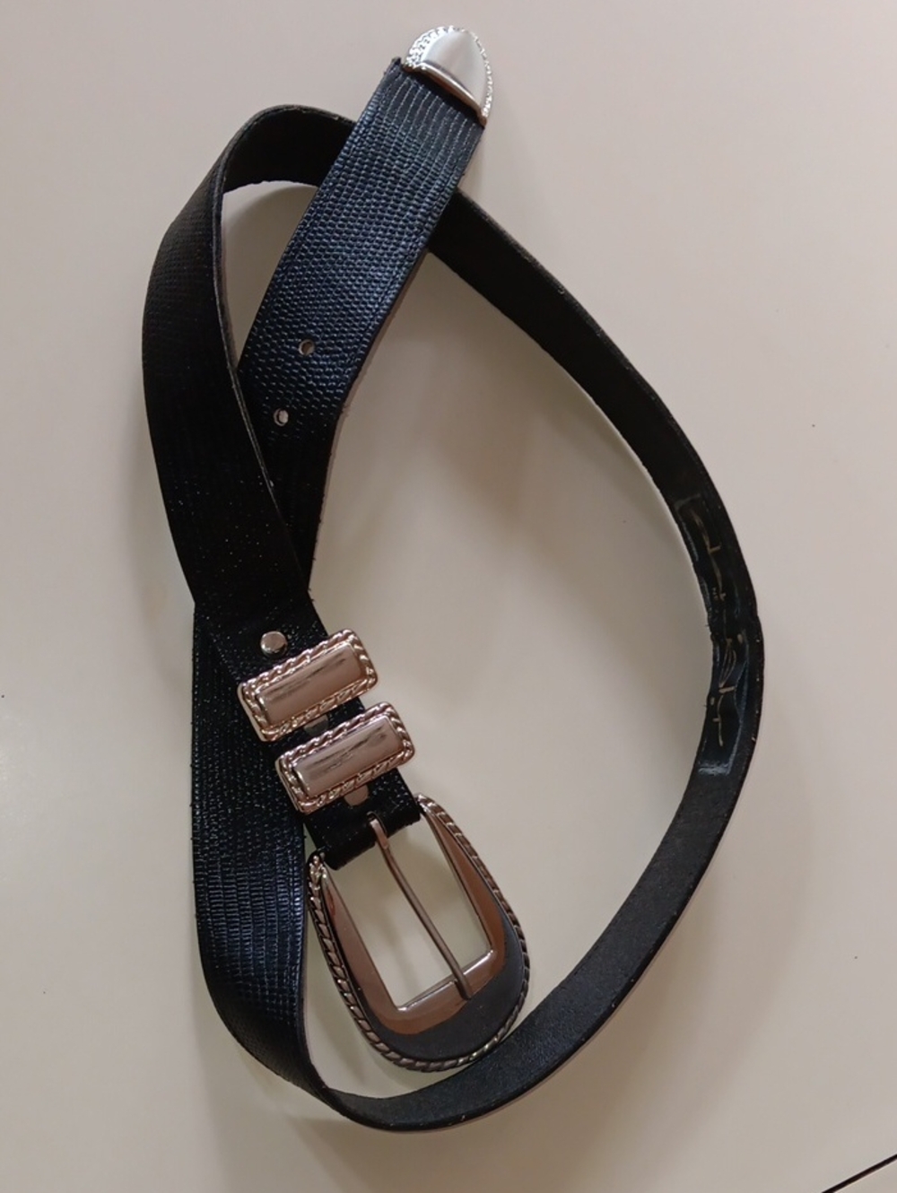 Vintage Damiel Y New York Black Leather Lizard Embossed Belt